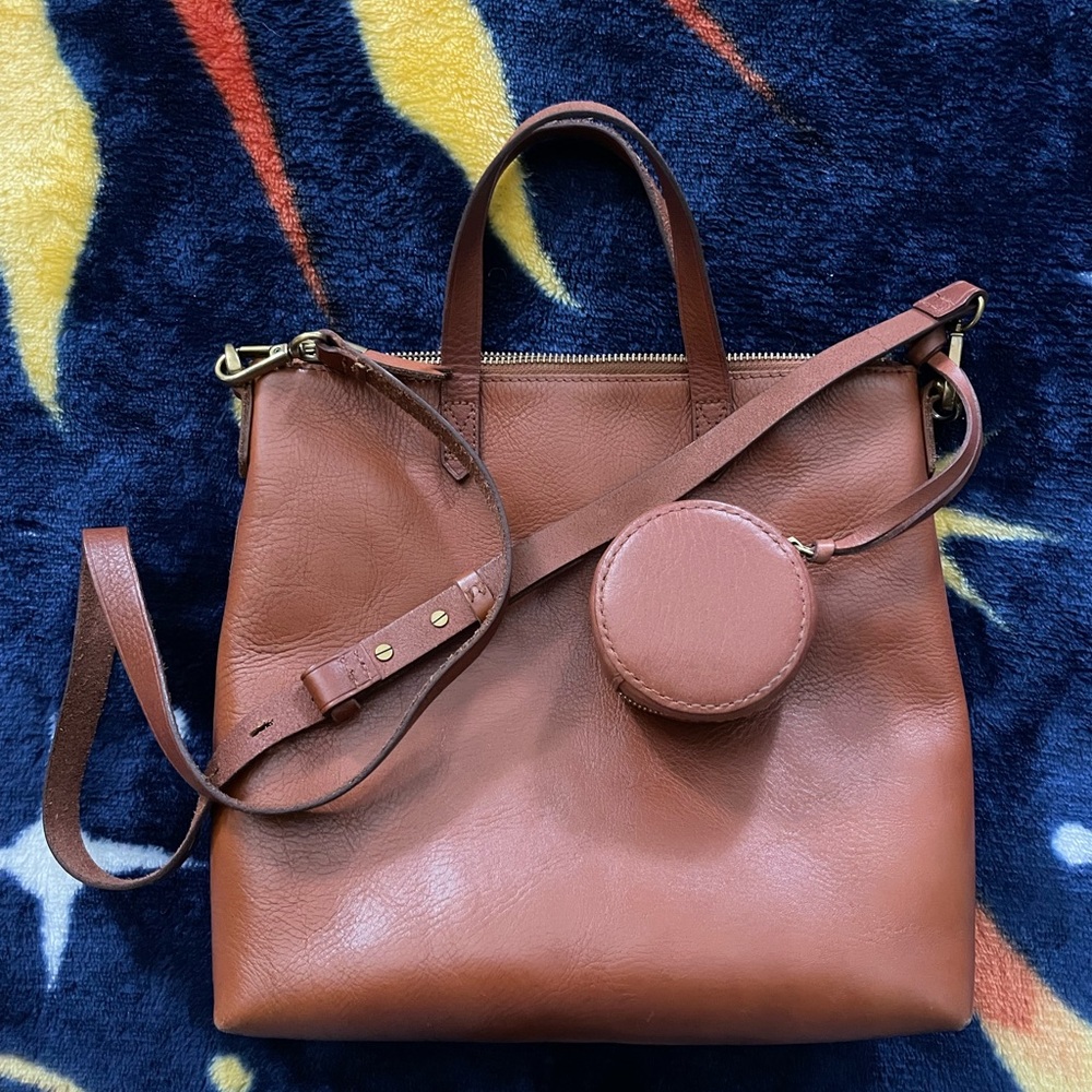 Madewell Transport Leather Crossbody Brown Bag, With Extra Strap And Coin Purse